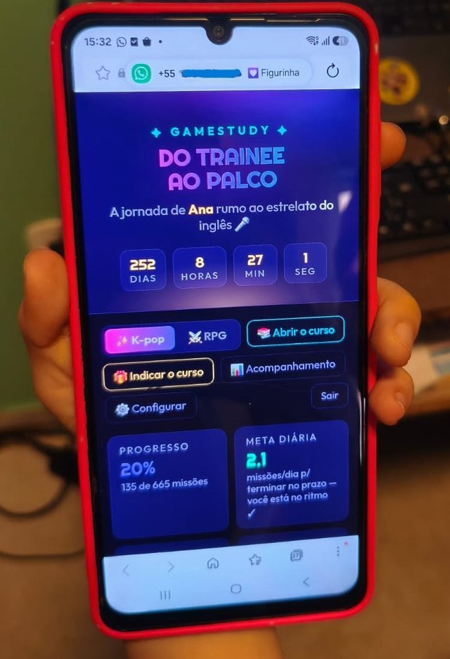 O GameStudy aberto no celular, em uso